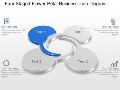 Four staged flower petal business icon diagram powerpoint template slide