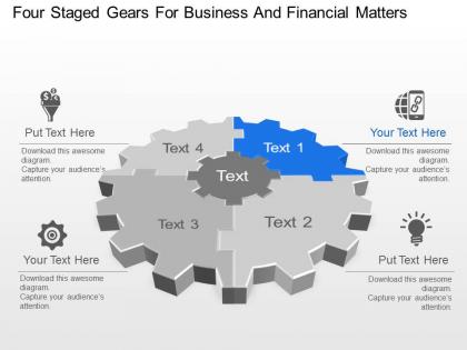 Four staged gears for business and financial matters powerpoint template slide