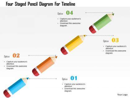Four staged pencil diagram for timeline flat powerpoint design