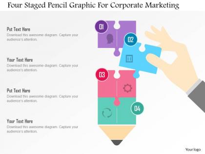 Four staged pencil graphic for corporate marketing flat powerpoint design