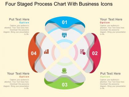 Four staged process chart with business icons flat powerpoint design