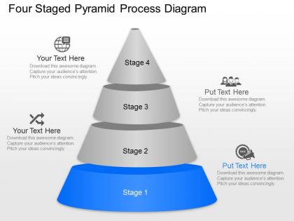Four staged pyramid process diagram powerpoint template slide