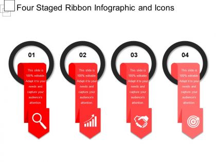 Four staged ribbon infographic and icons