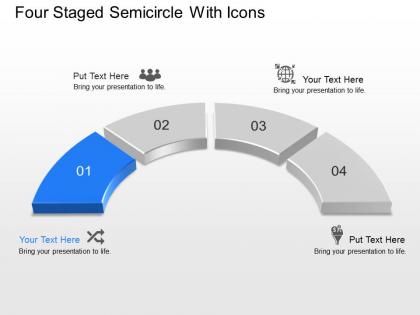 Four staged semicircle with icons powerpoint template slide