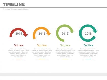 Four staged sequential timeline with years powerpoint slides