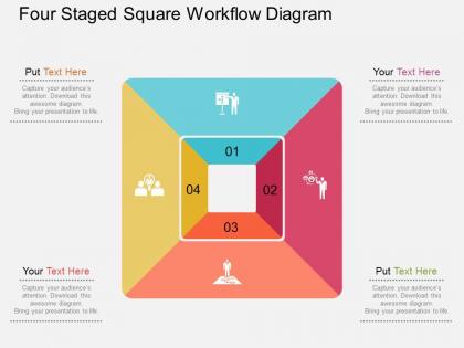 Four staged square workflow diagram flat powerpoint design