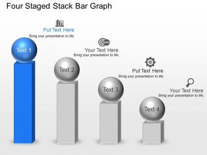 Four staged stack bar graph powerpoint template slide