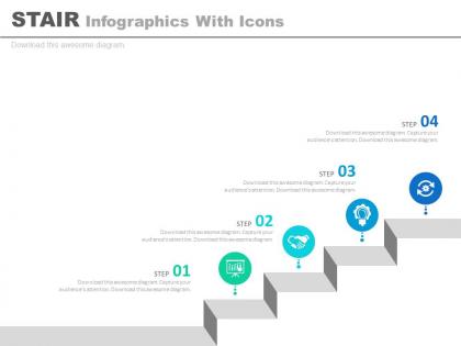 Four staged stair infographics with icons flat powerpoint design