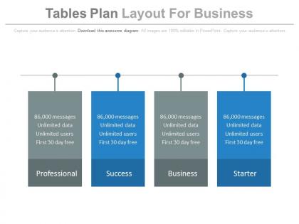 Four staged table plan layout for business strategy powerpoint slides