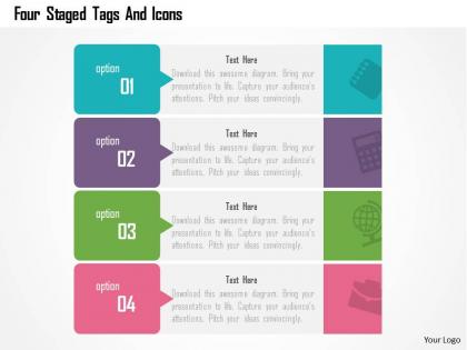 Four staged tags and icons flat powerpoint design