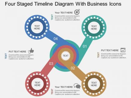Four staged timeline diagram with business icons flat powerpoint desgin