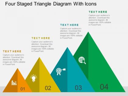 Four staged triangle diagram with icons flat powerpoint design