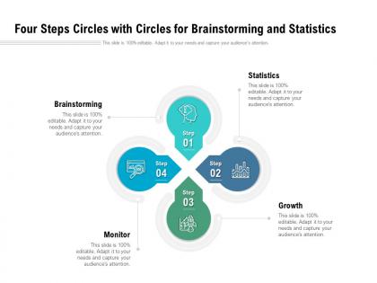 Four steps circles with circles for brainstorming and statistics