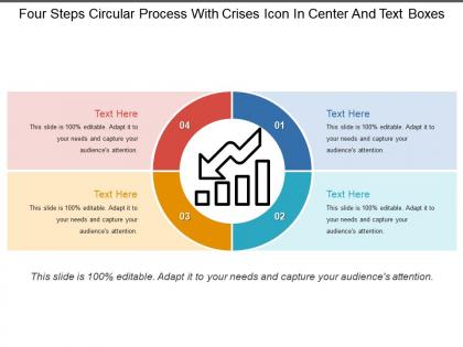 Four steps circular process with crises icon in center and text boxes