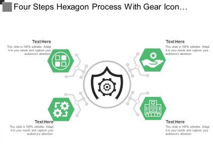 Four steps hexagon process with gear icon and text boxes