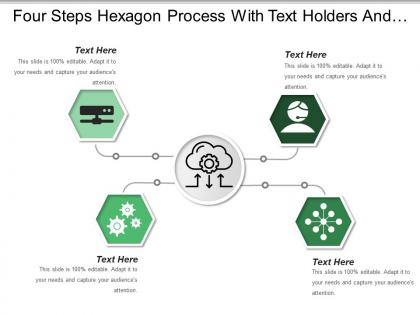 Four steps hexagon process with text holders and icon