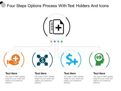 Four steps options process with text holders and icons