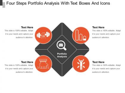 Four steps portfolio analysis with text boxes and icons