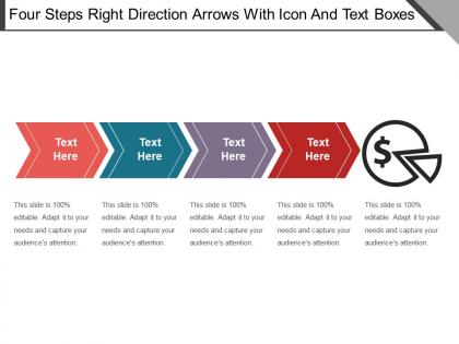 Four steps right direction arrows with icon and text boxes