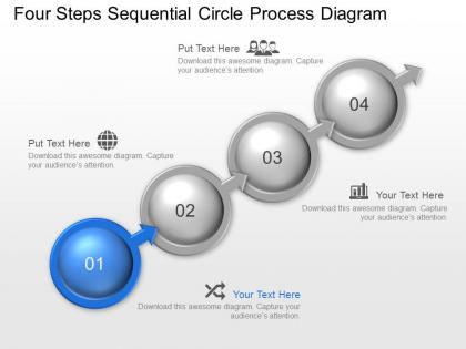 Four steps sequential circle process diagram powerpoint template slide