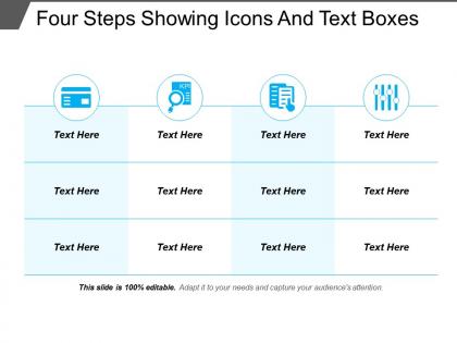 Four steps showing icons and text boxes