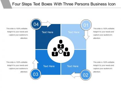 Four steps text boxes with three persons business icon