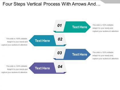 Four steps vertical process with arrows and text boxes