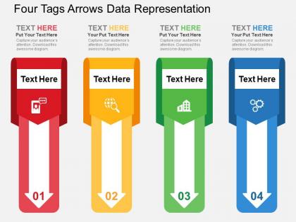Four tags arrows data representation flat powerpoint design