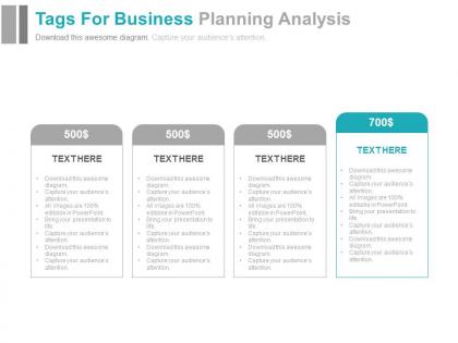Four tags for business planning analysis powerpoint slides