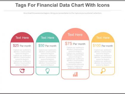 Four tags for financial data chart with icons powerpoint slides