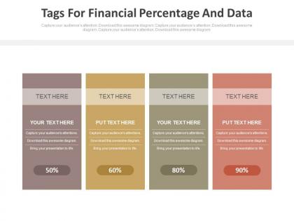 Four tags for financial percentage and data powerpoint slides