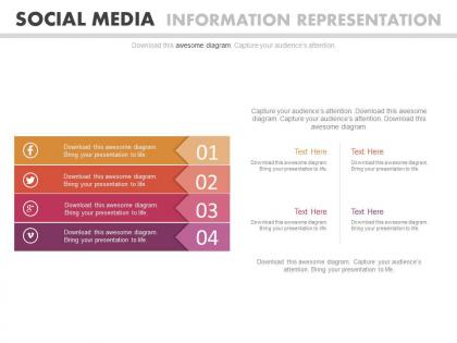 Four tags for social media information representation flat powerpoint design