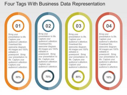 Four tags with business data representation flat powerpoint design