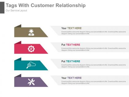 Four tags with customer relationship management flat powerpoint design