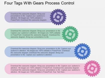 Four tags with gears process control flat powerpoint design