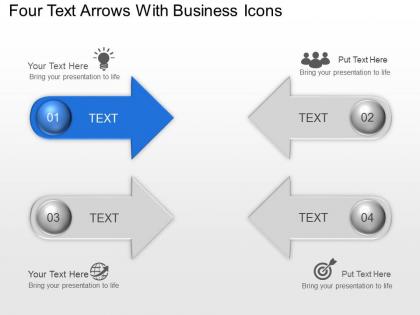 Four text arrows with business icons powerpoint template slide
