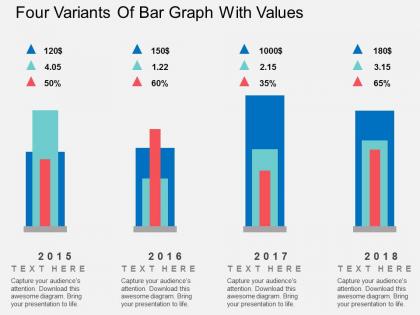 Four variants of bar graph with values flat powerpoint design