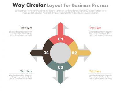 Four way circular layout for business process powerpoint slides
