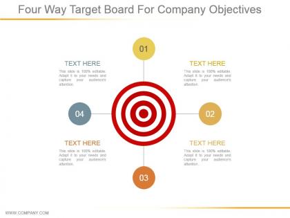 Four way target board for company objectives powerpoint themes