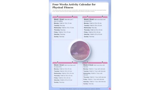 Four Weeks Activity Calendar For Physical Fitness Health And Fitness One Pager Sample Example Document