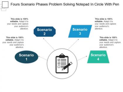 Fours scenario phases problem solving notepad in circle with pen
