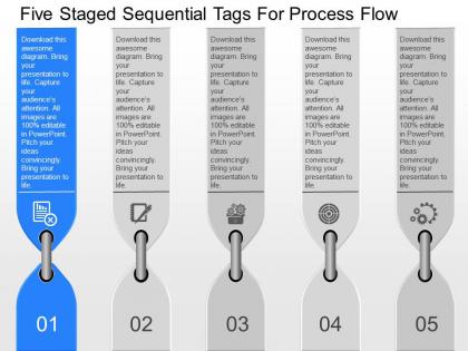 Fp five staged sequential tags for process flow powerpoint template