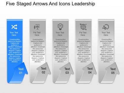 Fq five staged arrows and icons leadership powerpoint template