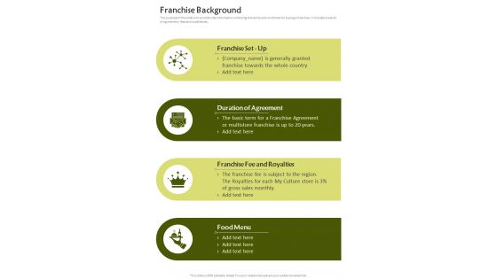 Franchise Background Hotel Franchise Proposal One Pager Sample Example Document