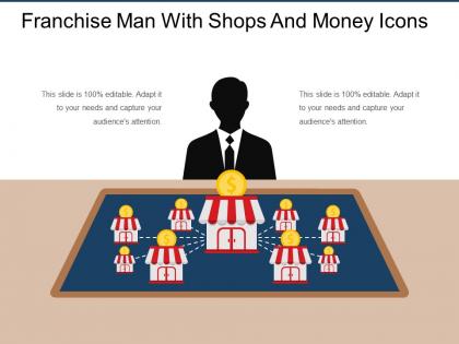 Franchise man with shops and money icons