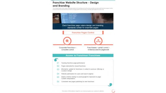 Franchise Website Structure Design And Branding One Pager Sample Example Document
