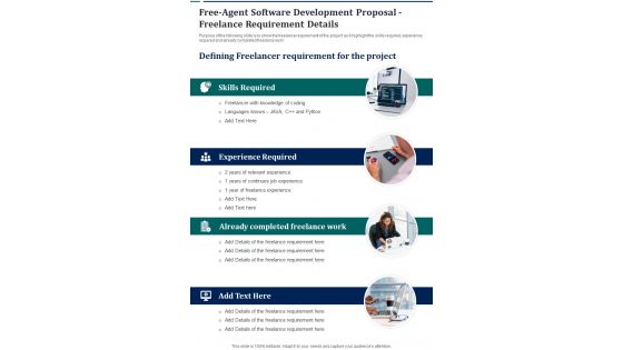 Free Agent Software Development Freelance Requirement Details One Pager Sample Example Document