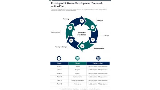 Free Agent Software Development Proposal Action Plan One Pager Sample Example Document