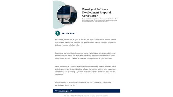 Free Agent Software Development Proposal Cover Letter One Pager Sample Example Document