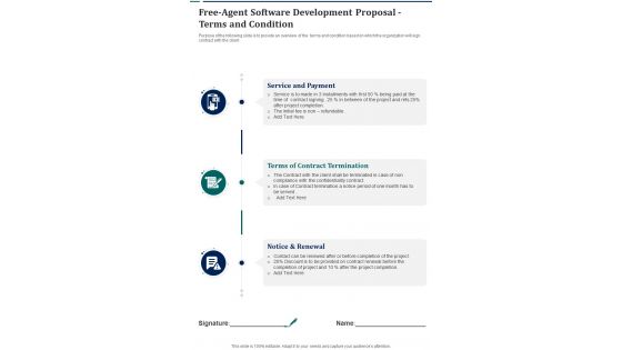 Free Agent Software Development Proposal Terms And Condition One Pager Sample Example Document